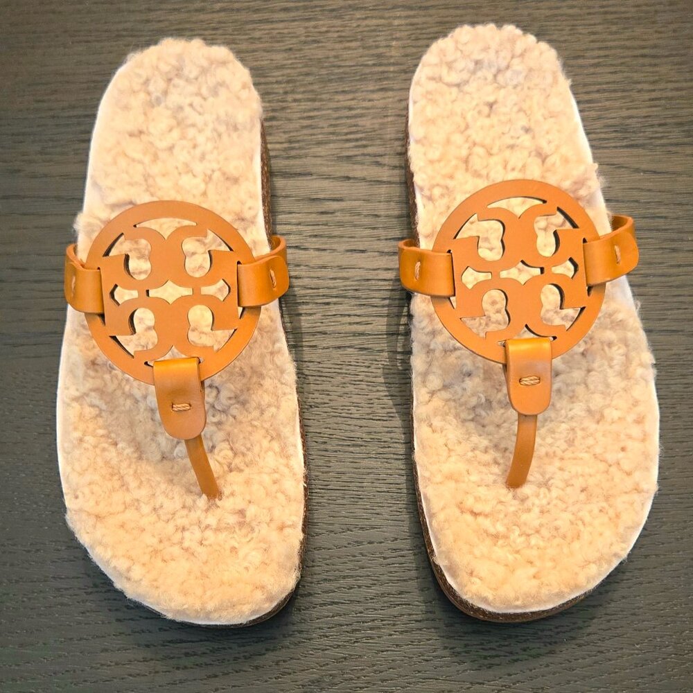 Tory Burch Miller Cloud Sandals Shearling Nappa Leather (size 7.5)